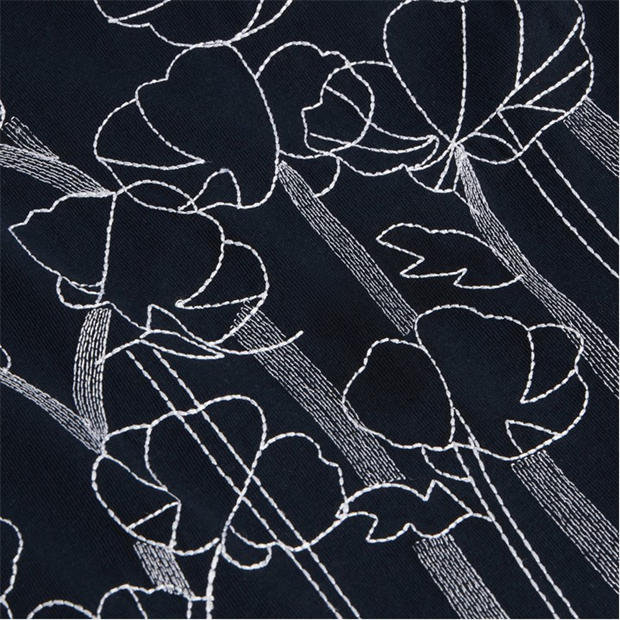 NAVY - Ted Baker - Mens Embroidered Floral Pure Cotton Knit Shirt