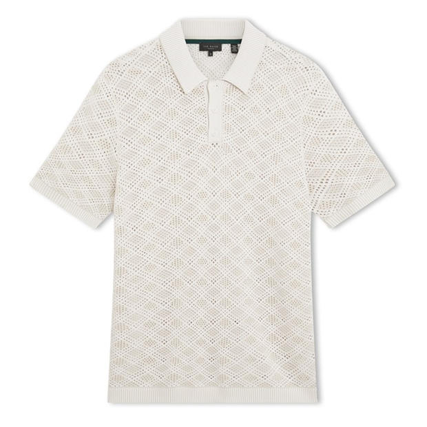 ECRU - Ted Baker - Mens Geometric Open Knit Short Sleeve Polo