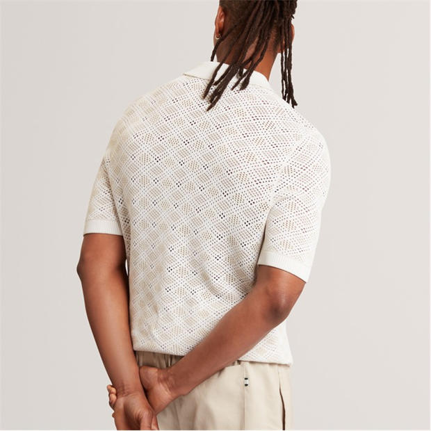 ECRU - Ted Baker - Mens Geometric Open Knit Short Sleeve Polo