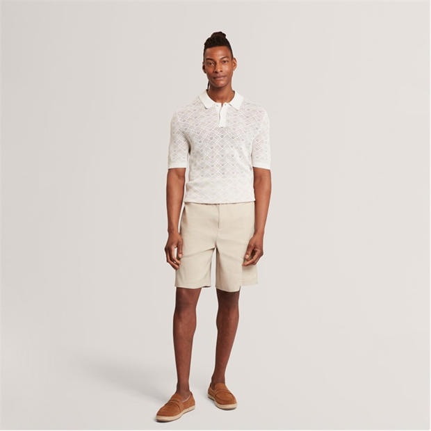 ECRU - Ted Baker - Mens Geometric Open Knit Short Sleeve Polo