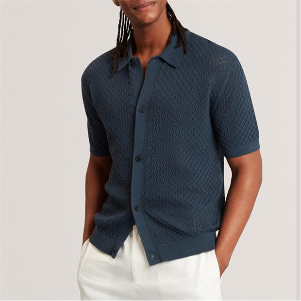 MID-NAVY - Ted Baker - Men's SS Crochet Short Sleeve Polo Shirt