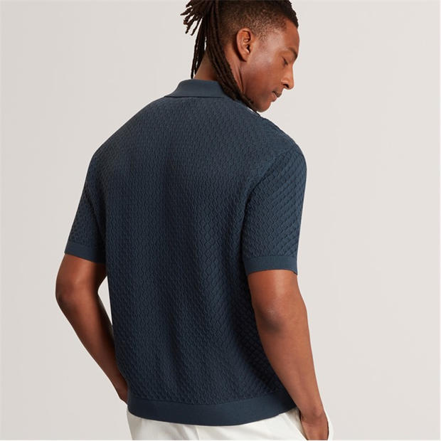 MID-NAVY - Ted Baker - Men's SS Crochet Short Sleeve Polo Shirt