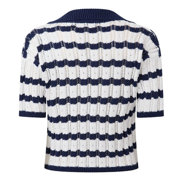 Navy / Cream - I Saw It First - Striped Crochet Button Top