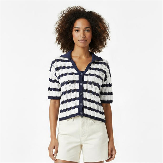 Navy / Cream - I Saw It First - Striped Crochet Button Top