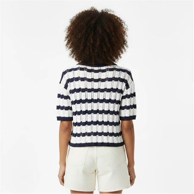 Navy / Cream - I Saw It First - Striped Crochet Button Top