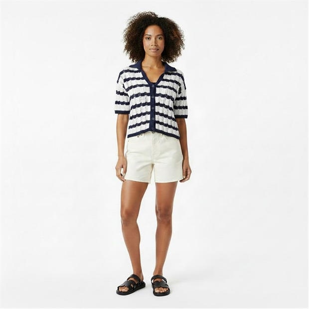 Navy / Cream - I Saw It First - Striped Crochet Button Top