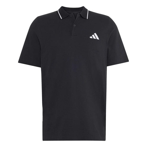 Black/White - adidas - Essentials Mens Cotton 3-Stripes Polo Shirt