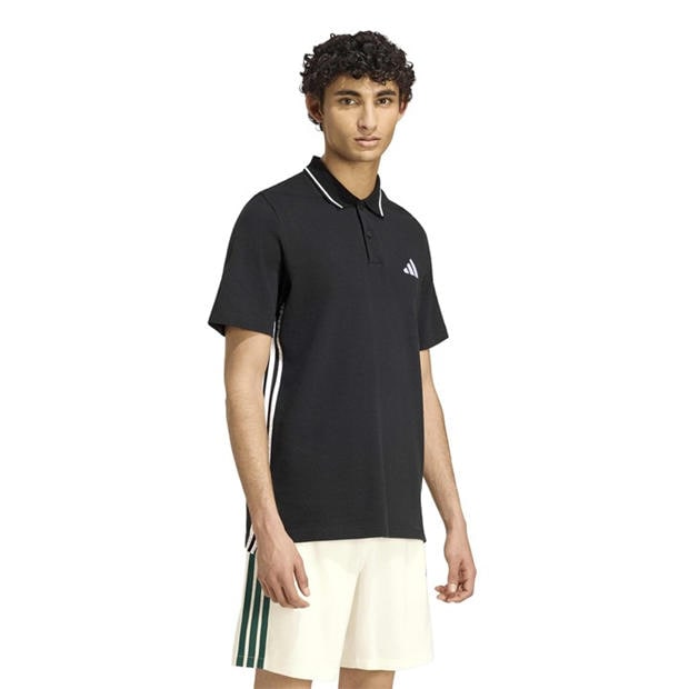 Black/White - adidas - Essentials Mens Cotton 3-Stripes Polo Shirt