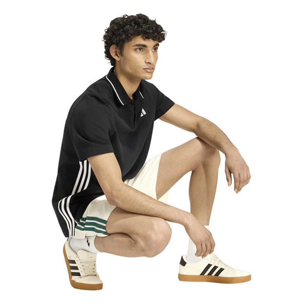 Black/White - adidas - Essentials Mens Cotton 3-Stripes Polo Shirt