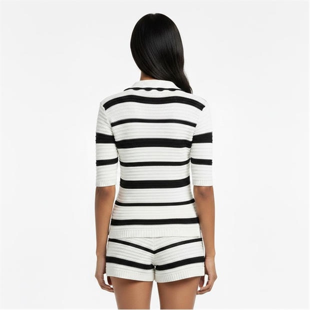 Cream/Black - I Saw It First - Knitted Polo Short Sleeve Top