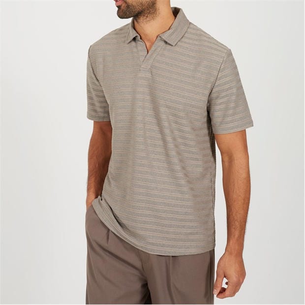 Brown/Grey - Brave Soul - Men's Trophy Polo Neck Short Sleeve Shirt