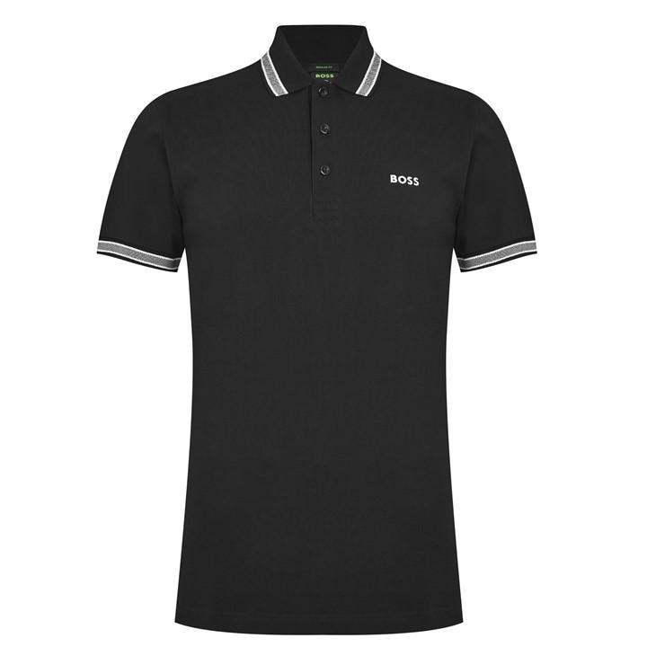 Boss Men's Black Green Paddy Polo Shirt With Contrast Tipping in Size XL, Sports Direct