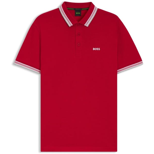 Medium Red - Boss - Mens BOSS GREEN Paddy Polo Shirt with Contrast Tipping