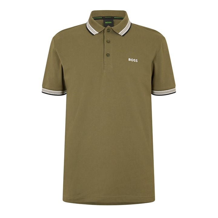 Boss Men' Green Paddy Polo Shirt With Contrast Tipping in Size S, Sports Direct