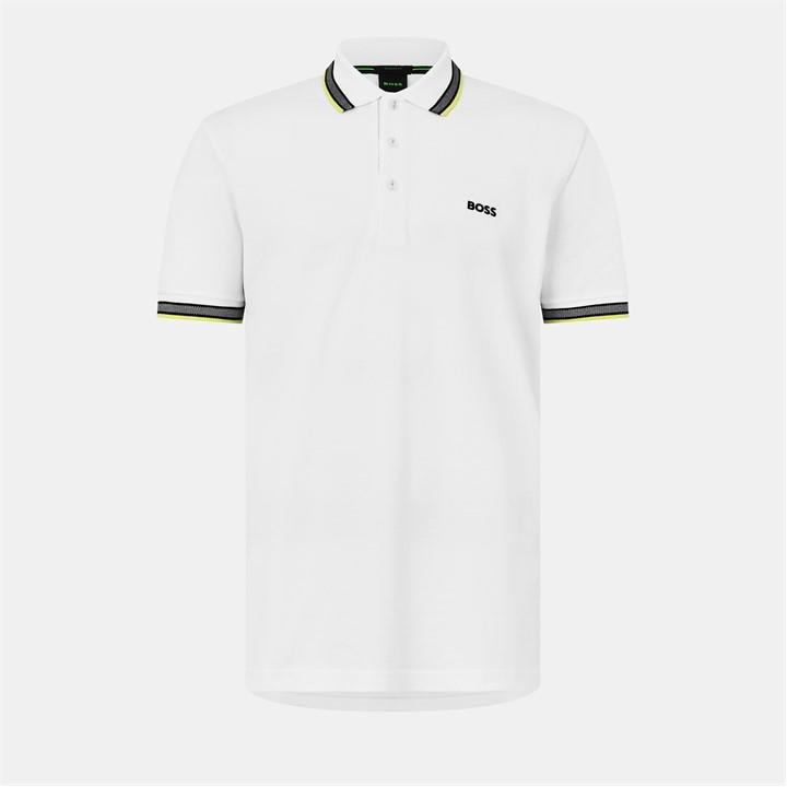 Boss Men's White Green Paddy Polo Shirt With Contrast Tipping in Size XL, Sports Direct