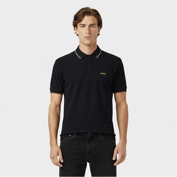 Black/Gold 002 - Boss - Mens BOSS GREEN Paddy Polo Shirt with Contrast Tipping