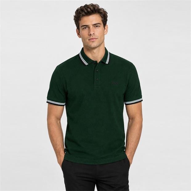Dark Green 348 - Boss - Mens BOSS GREEN Paddy Polo Shirt with Contrast Tipping