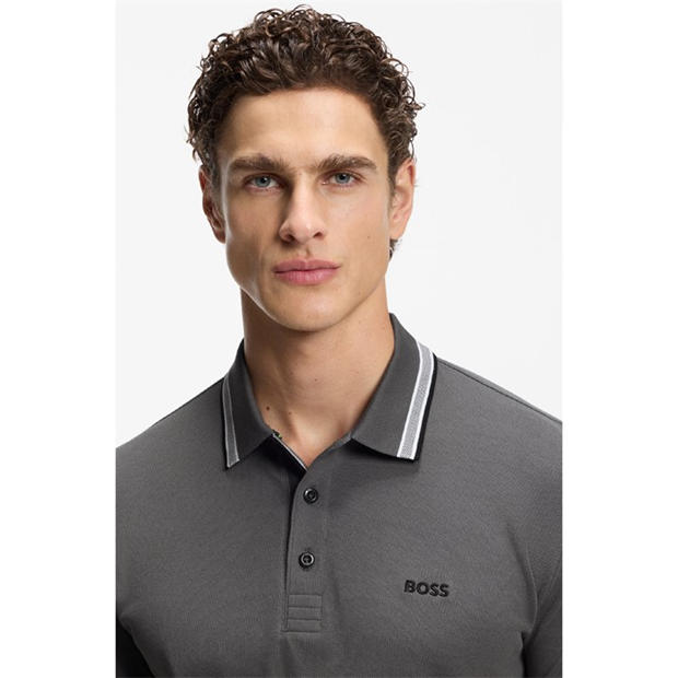 Open Grey - Boss - Mens BOSS GREEN Paddy Polo Shirt with Contrast Tipping