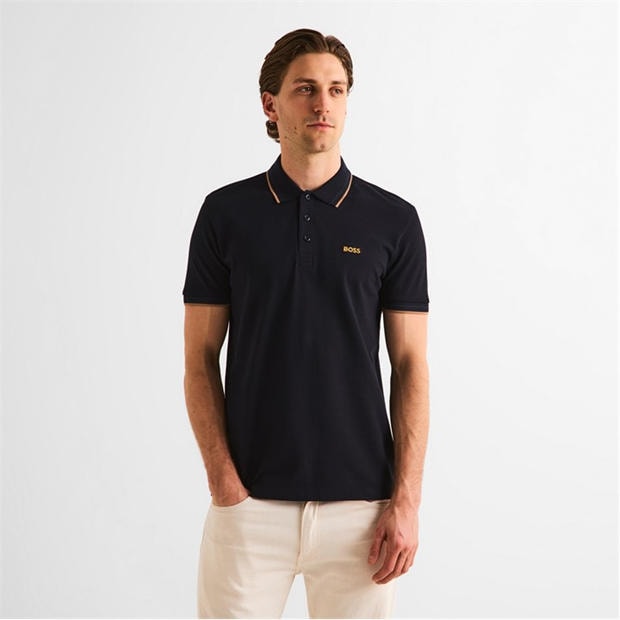 Navy/Gold - Boss - Mens BOSS GREEN Paddy Polo Shirt with Contrast Tipping