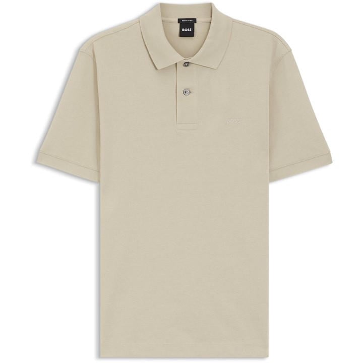 Boss Men's Beige Black Pallas Polo Iconic Logo Embroidered Shirt in Size L, Sports Direct