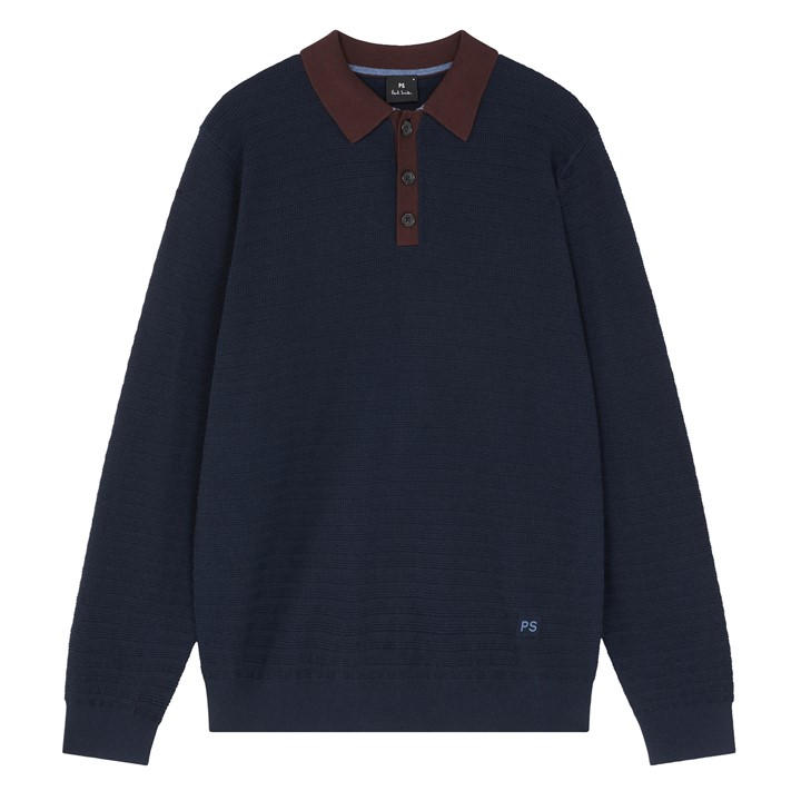 Ps Paul Smith Men's Knitted Long Sleeve Polo Shirt - Blue 49 - M - Image 2
