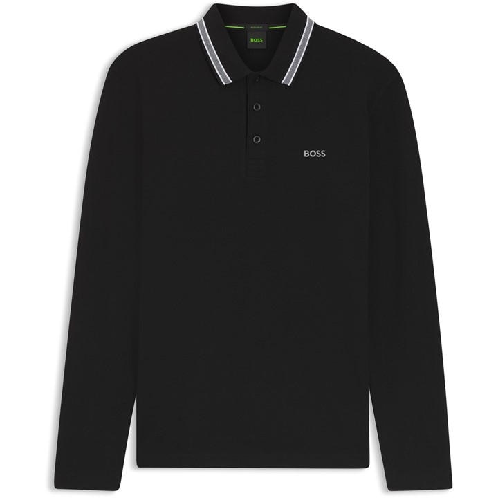Boss Men's Black Green Plisy Long Sleeve Polo Shirt With Logo Detail in Size M, Sports Direct