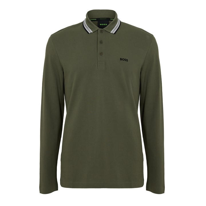 Boss Men's Beige Green Plisy Long Sleeve Polo Shirt With Logo Detail in Size L, Sports Direct