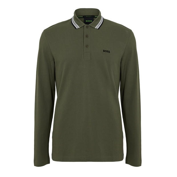 Dark Beige 257 - Boss - Mens BOSS GREEN Plisy Long Sleeve Polo Shirt with Logo Detail