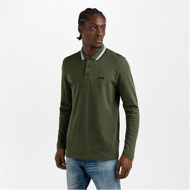 Dark Beige 257 - Boss - Mens BOSS GREEN Plisy Long Sleeve Polo Shirt with Logo Detail