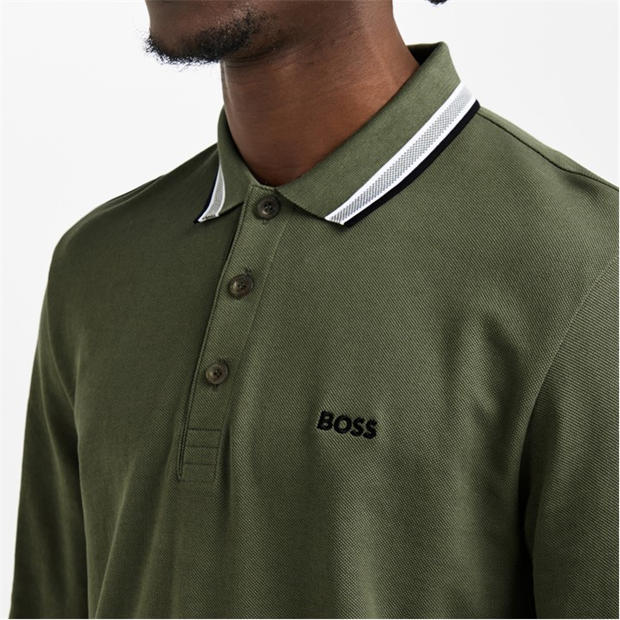 Dark Beige 257 - Boss - Mens BOSS GREEN Plisy Long Sleeve Polo Shirt with Logo Detail
