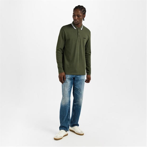Dark Beige 257 - Boss - Mens BOSS GREEN Plisy Long Sleeve Polo Shirt with Logo Detail