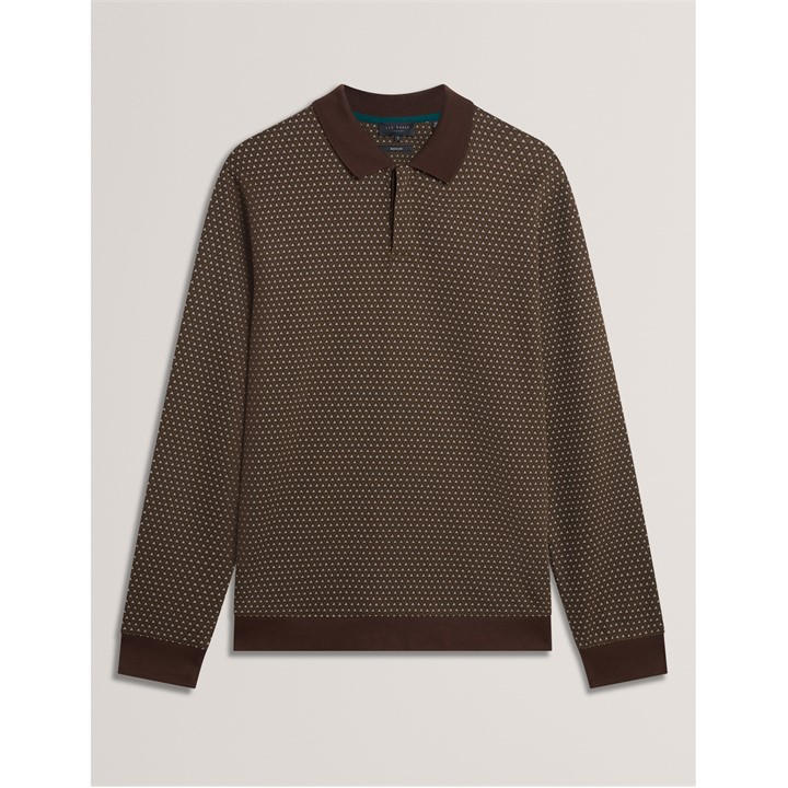 Ted Baker Men's Brown Jacquard Long Sleeve Polo Shirt in Size XL, Sports Direct