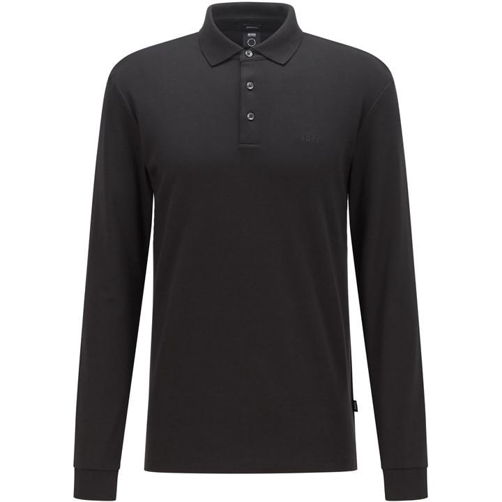 Boss Men's Black Hbb Pado 30 Long-Sleeve Polo Shirt, Iconic Logo Embroidered in Size 3XL, Sports Direct