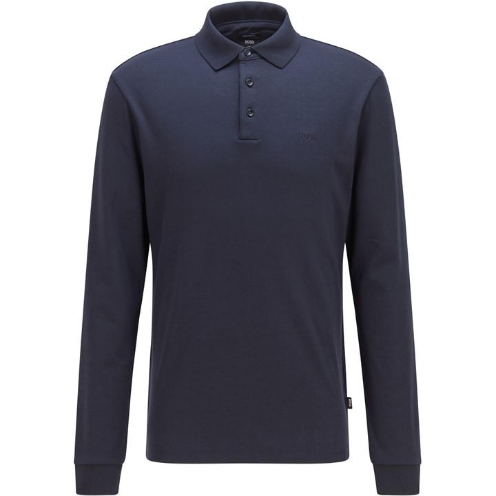 Boss Men's Blue Hbb Pado 30 Long-Sleeve Polo Shirt, Iconic Logo Embroidered in Size 6XL, Sports Direct
