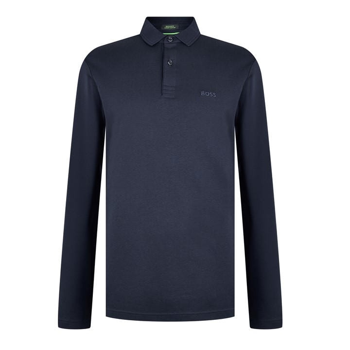 Boss Men's Blue Pirol Long-Sleeve Polo Shirt, Timeless Design in Size M, Sports Direct