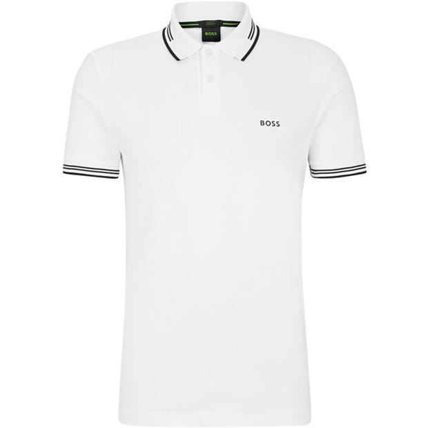 White 100 - Boss - Mens BOSS GREEN Paul Contrast Striped Trim Short Sleeve Polo Shirt
