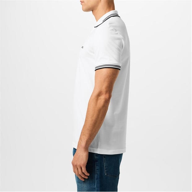 White 100 - Boss - Mens BOSS GREEN Paul Contrast Striped Trim Short Sleeve Polo Shirt
