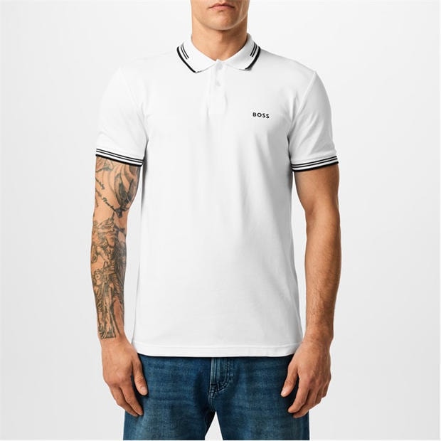 White 100 - Boss - Mens BOSS GREEN Paul Contrast Striped Trim Short Sleeve Polo Shirt