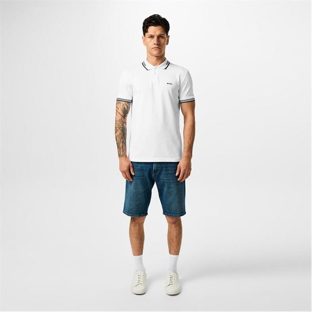 White 100 - Boss - Mens BOSS GREEN Paul Contrast Striped Trim Short Sleeve Polo Shirt