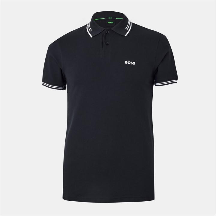 Boss Men's White Green Paul Contrast Striped Trim Short Sleeve Polo Shirt in Size M, Sports Direct