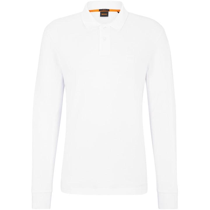 Boss Men's White Orange Passerby Premium Cotton Long Sleeve Polo Shirt With Logo Detail in Size XS, Sports Direct
