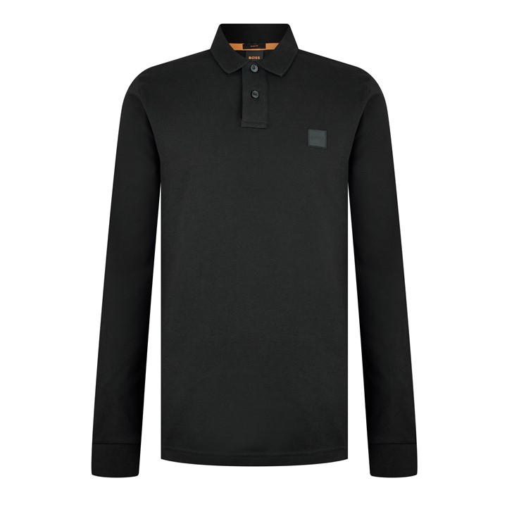 Boss Men's Black Orange Passerby Premium Cotton Long Sleeve Polo Shirt With Logo Detail in Size M, Sports Direct