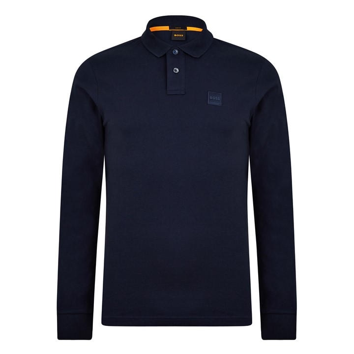 Boss Men's Blue Orange Passerby Premium Cotton Long Sleeve Polo Shirt With Logo Detail in Size 3XL, Sports Direct