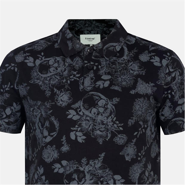 Black - Firetrap - All-Over Print Polo Top Mens