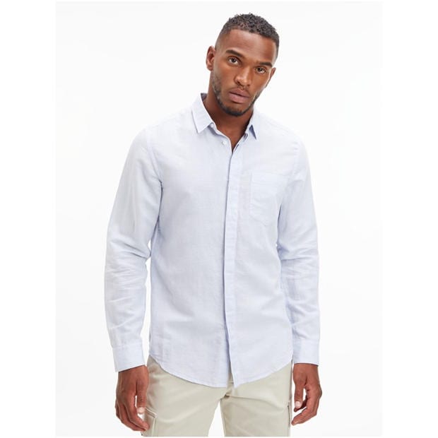 Light Blue - Calvin Klein - Men's Long-Sleeve Plain Shirt