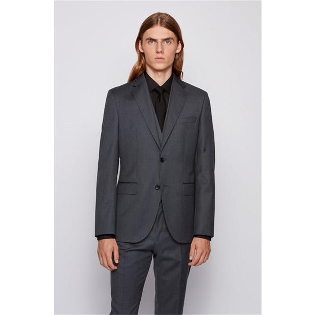 Dark Grey - Boss - Men's Johnstons1 Cyl Single Breasted Wool Long Sleeve Blazer