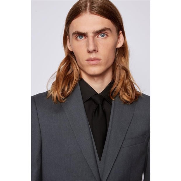 Dark Grey - Boss - Men's Johnstons1 Cyl Single Breasted Wool Long Sleeve Blazer