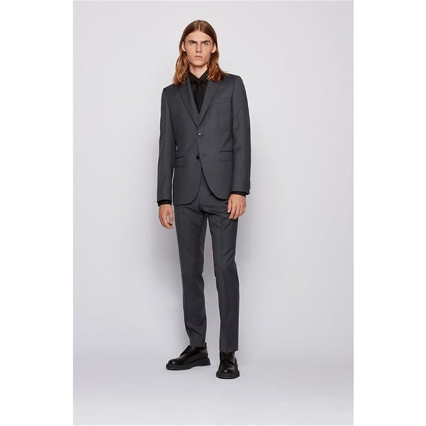 Dark Grey - Boss - Men's Johnstons1 Cyl Single Breasted Wool Long Sleeve Blazer