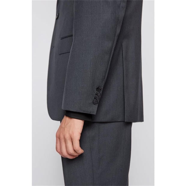 Dark Grey - Boss - Men's Johnstons1 Cyl Single Breasted Wool Long Sleeve Blazer