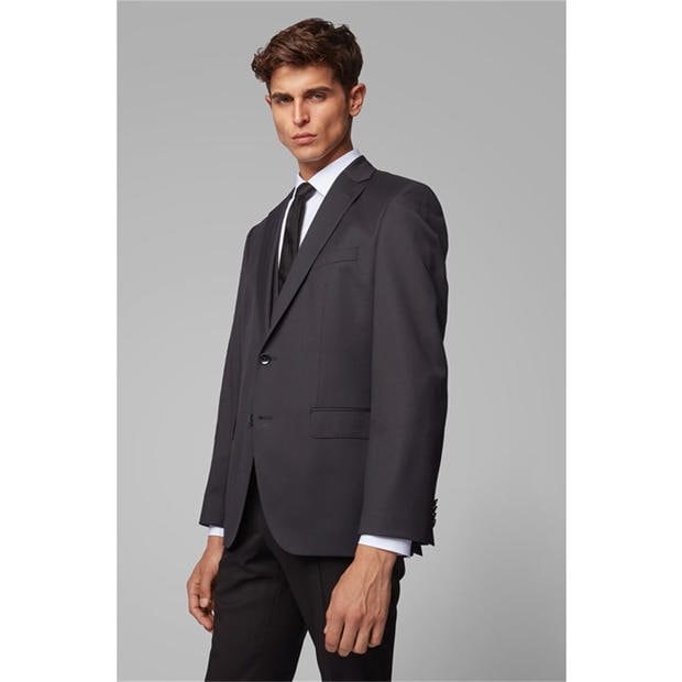 Black - Boss - Men's Johnstons1 Cyl Single Breasted Wool Long Sleeve Blazer